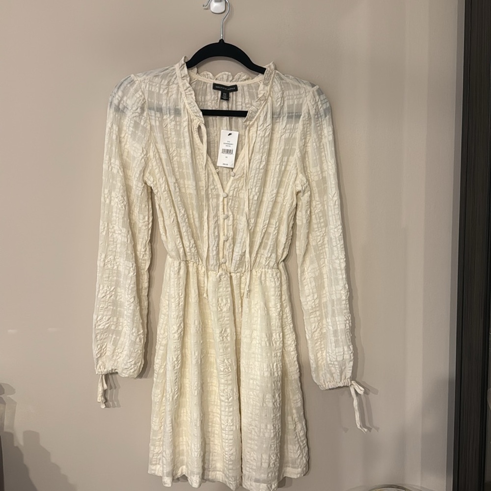 Saks fifth avenue textured long sleeve dress cotton blend